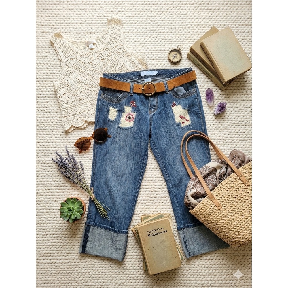 Choice Calvin Klein Vintage Low Rise Patchwork Denim Capri Jeans 32